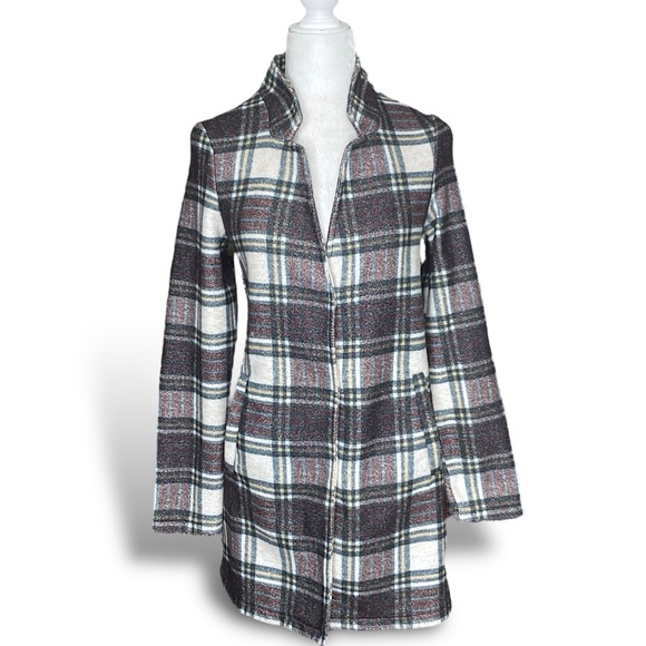 VERO MODA Katrine Brushed Fleece Buffalo Plaid Overcoat Jacket Lightweight Sz L - Picture 2 of 7